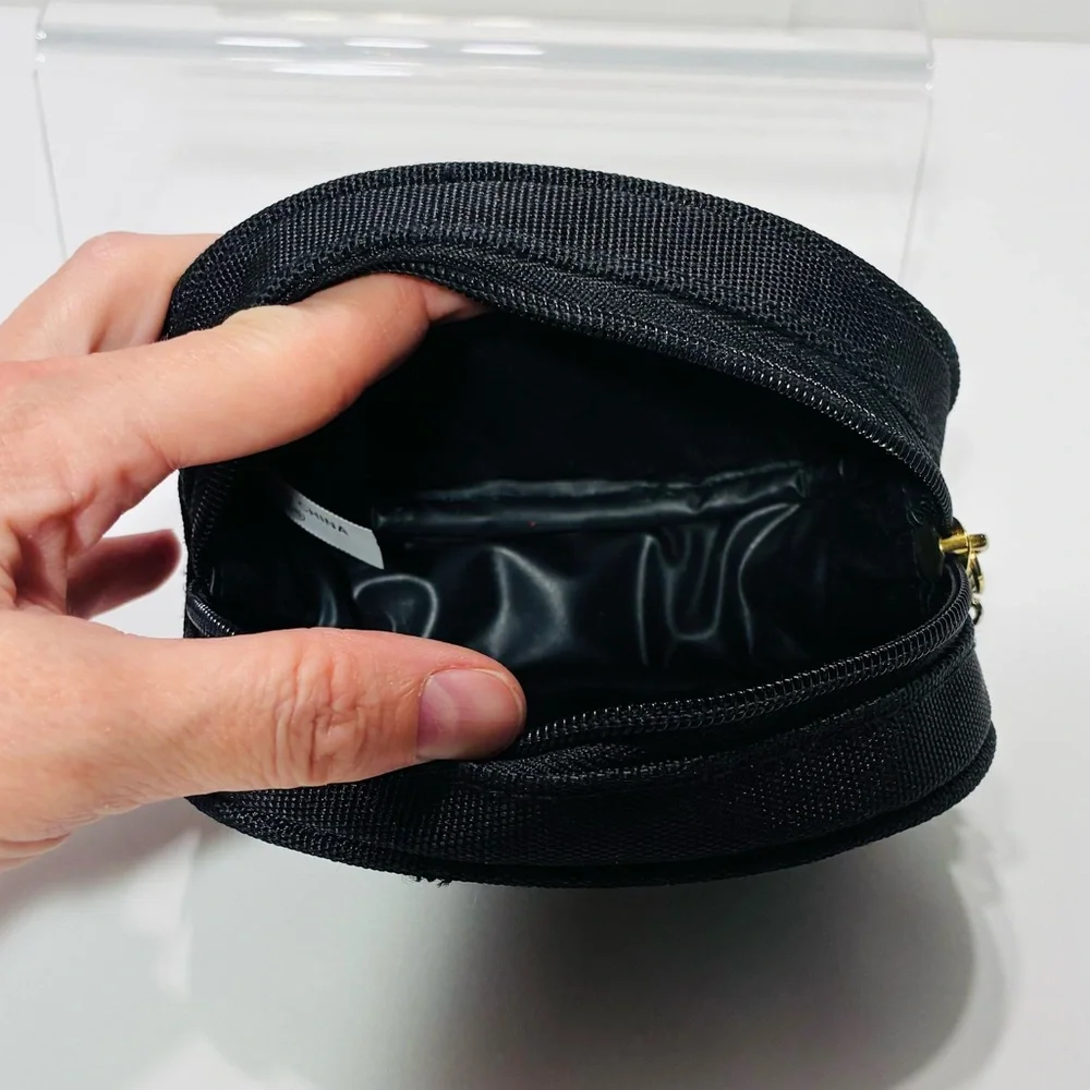 Vintage Carlos Falchi Sport Black Zippered Pouch Gold Embroidered Logo 2x5x3.5